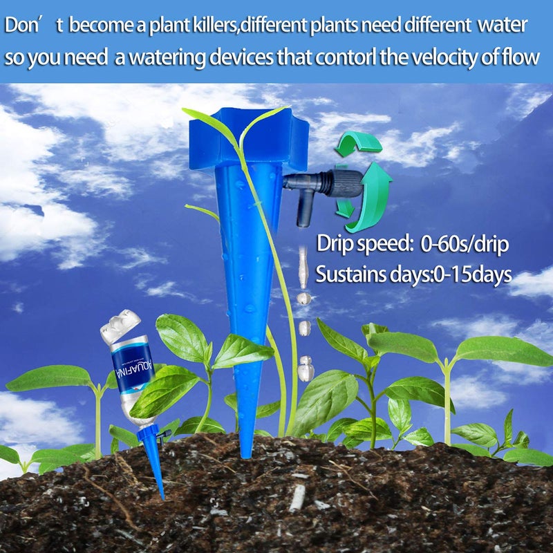 MANGOIT Self Plant Watering Spikes 12 Pack Auto Drippers Irrigation Devices Vacation Automatic Plants Water System with Adjustable Control Valve Switch Design for Houseplant, Gardenplant, Officeplant - Image 2